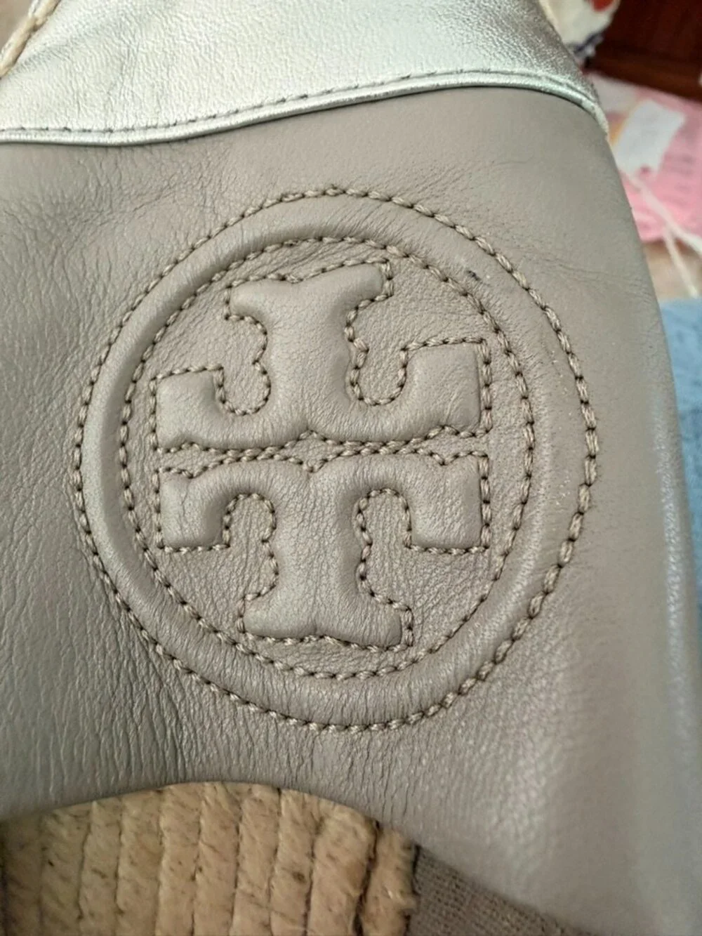 Tory Burch two tone grey silver espadrilles size 7.5